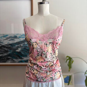 vintage pink lace floral slip tank